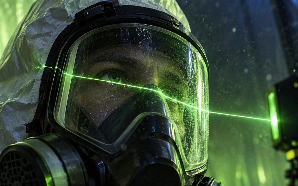 Worker completing a qualitative respirator fit test
